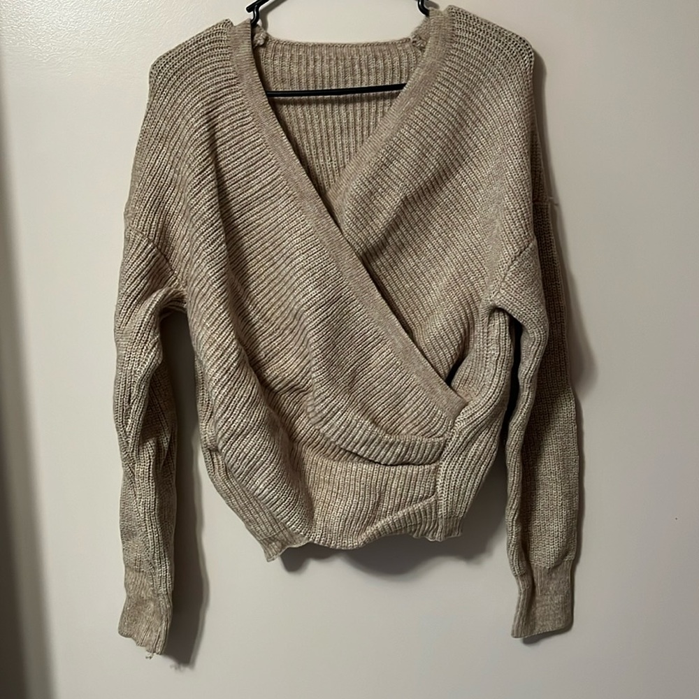 Tan Sweater w/ Wrap Front